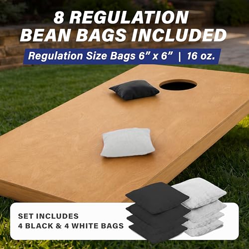 Image of GoSports 4 ft x 2 ft Regulation Size Wooden Cornhole Boards Set with Light Brown Finish - Includes Carrying Case (Choose Your Colors)