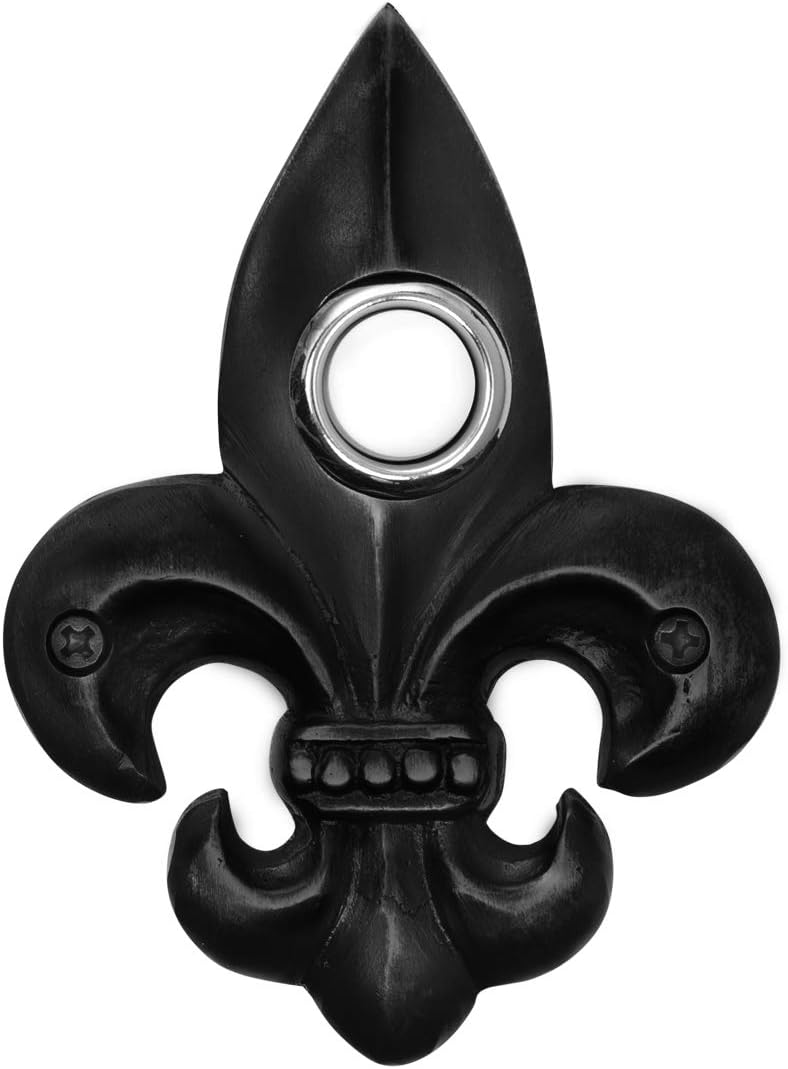 Solid Brass Small Fleur De Lis Doorbell in Black - Wired & Illuminated Push Button from Environmentally Friendly Recycled Material