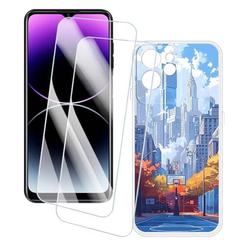 OAGELIM 2�Z�b�g �X�N���[���v���e�N�^�[ + �P�[�X Oukitel C32 (6.52 �C���`) �Ƃ̌݊������� �A�[�e�B�X�e�B�b�N�J�X�^���v�����g�J�o�[�Ƌ����K���X�t�B���� �X�N���b�`�h�~ (�X)