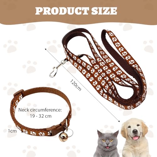 COYUN Welpenhalsbänder mit Leine Set, Hundehalsband und Leine Verstellbares Hundehalsband Weich Nylon Haustier Halsband für Welpen Kleine Mittlere Hunde(Braun)