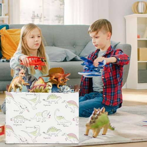 Image of Rectangle Storage Basket,Gift Basket Empty with Handles for Kids,Cute Organizer Toy Bin,Room Decor(Green Dinosaur)
