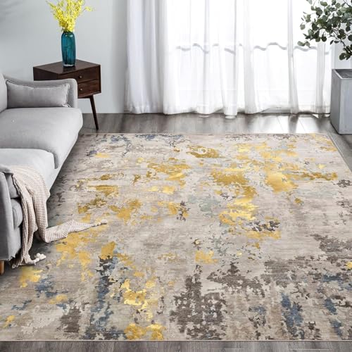 Tapis abstrait salon rectangulaire marron bleu taupe moutarde tapis de sol couloir
