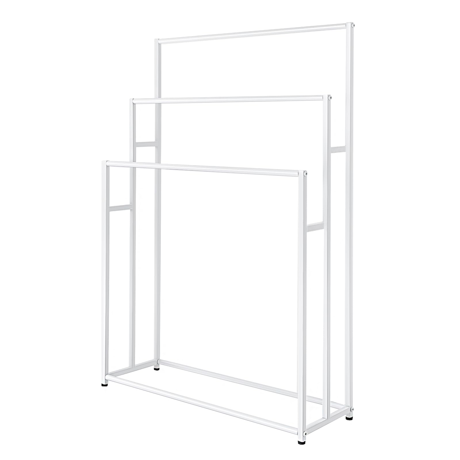 Toallero de pie de 3 niveles, de gran tamaño, con reposapiés ajustables, para dormitorio, baño, balcón, piscina, blanco