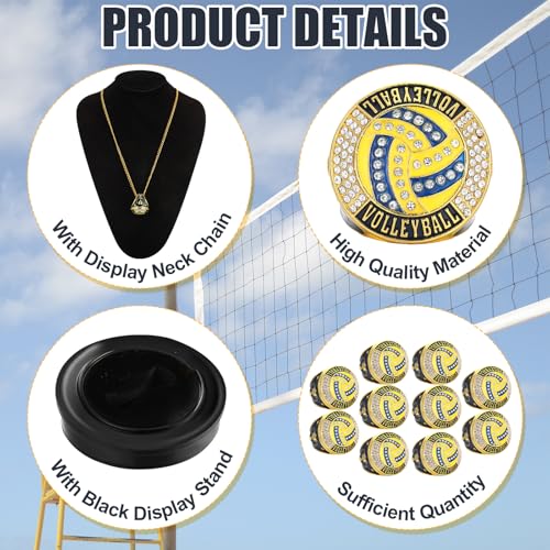 Highergo 10pcs Football Soccer Volleyball Baseball MVP Golf Championship Trophy Ring with Display Chain Stand Softball Basketball Cheerleading Bowling Track Field for Award Gift3