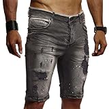 Leif Nelson Herren Männer Jungen Sommer Kurze Biker Jogger Jeans Hose Shorts Jeanshose Chinos Cargo Bermuda Basic 5-Pocket Destroyed Used Stretch Freizeithose Denim Slim Fit LN1977; W33; Schwarz