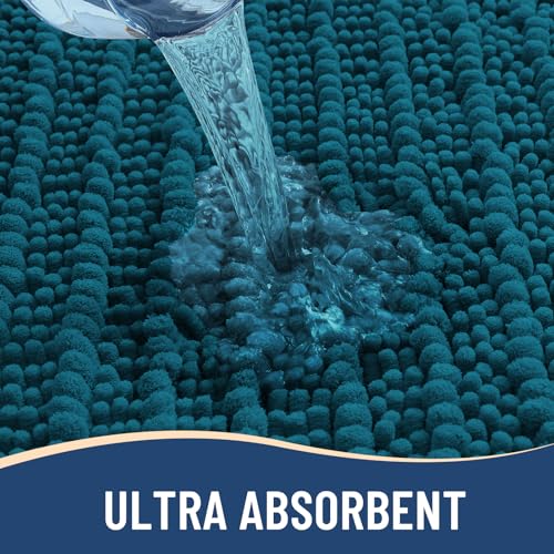 Image of Arotive Luxury Small Bathroom Rugs 24x16, Extra Soft Thick Absorbent Shaggy Chenille Bath Rugs, Machine Wash Dry, Bath Mats for Bathroom Floor, Tub and Shower, Home Decor Accessories, Peacock Blue