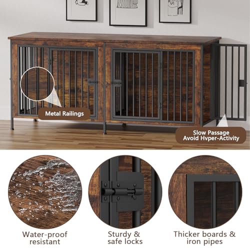 EasyCom Dog Crate Furniture for 1 or 2 Dogs, Heavy Duty Single/Double Dog Crates for Small/Medium/Large Dogs, Dog Kennel Furniture Indoor as TV Stand, Large Size 78.74" L(35-60 Pounds), Brown - Image 7