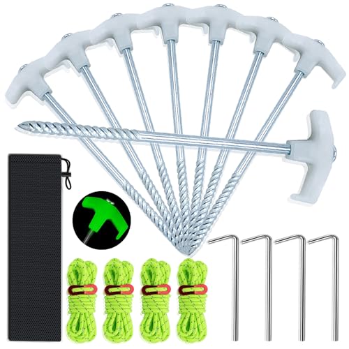Heavy Duty Luminous Tent Stakes, 9.8 inch pop-up Tent Stakes, Heavy-Duty Metal Stakes for Camping, Gardening, and Canopies, Outdoor Christmas Decorations, Rope Adjuster Storage Bag