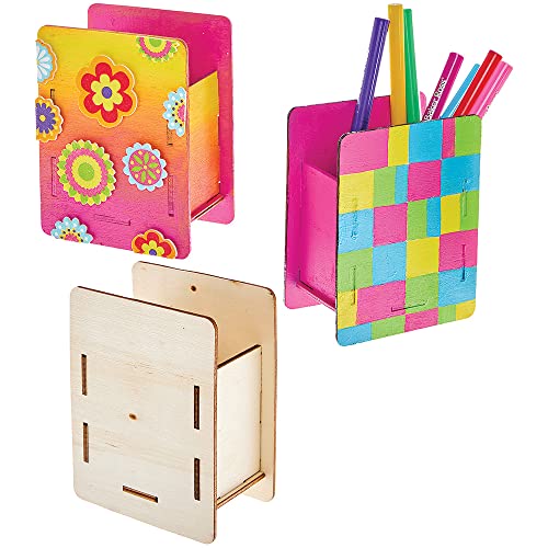Baker Ross FX820 Kit Pot à crayons en bois - Lot de 3, kit de loisirs créatifs en bois pour enfants