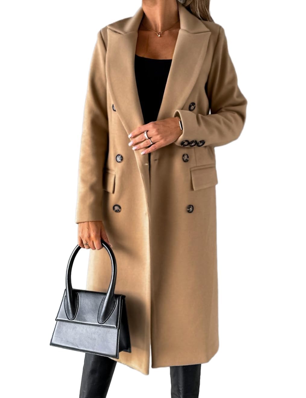 Cappotti invernali in misto lana per le donne cappotto lungo spesso slim fit cappotto doppio petto trench risvolto cappotto casual giacca da pavone