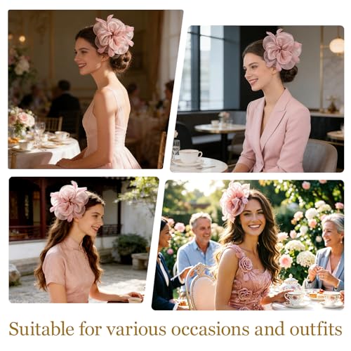 Image of DRESHOW Fascinators Hat Tea Party Headwear Ribbons Feathers on a Headband and a Clip for Women