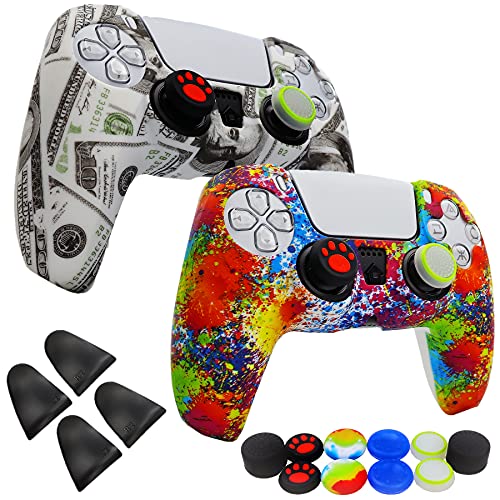 Image of Silicone Skin for Ps5 Controller, 2pcs Anti-Slip Shell Cover Case with 10 Joystick Grips, 2 Pairs L2 R2 for Playsation 5 Controller Wireless Gamepad