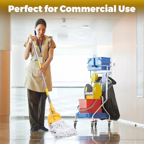 Image of 61 Inch Commercial Cotton Mop for Floor Cleaning with Long Handle Heavy Duty Industrial Mop Stick for Garage Warehouse Office Home,1 Pack