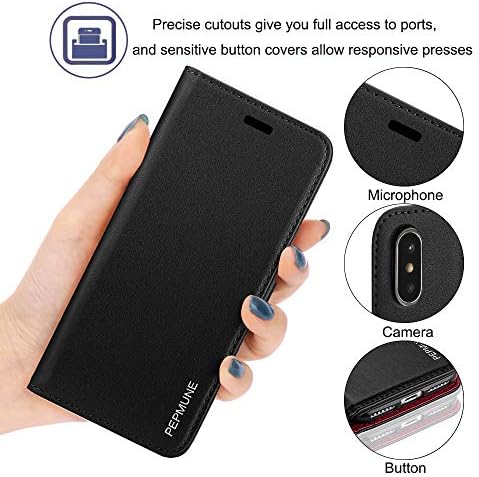 Pepmune Compatible with iPhone XR Case Premium PU Leather Wallet Case Flip with Cash and Card Slots Magnetic Stand Phone Case Cover for iPhone XR,Black