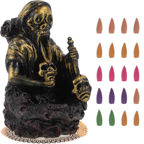 Porte-parfum à reflux tête de mort encens cascade marron