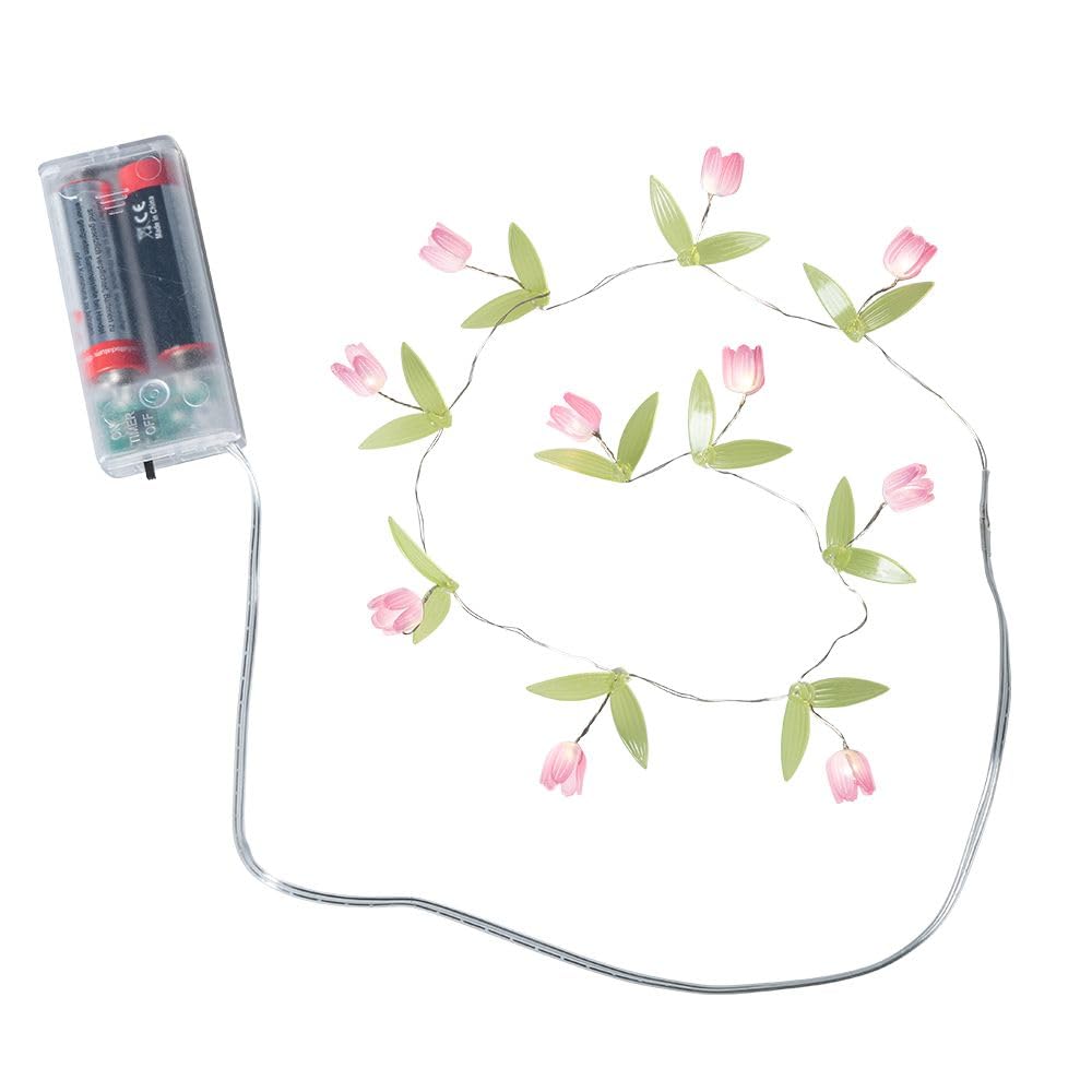 Ideen mit Herz LED-Drahtlichterkette | Blümchen | Blüten-Lichterkette | Frühling | Sommer | 10 LEDs | warmweiß | 75 cm lang | batteriebetrieben | inkl. Timer-Funktion (Rosa)