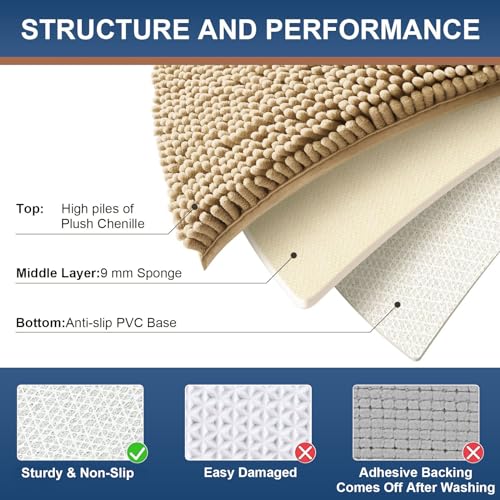 Smiry Luxury Chenille Round 24x24, Extra Soft and Absorbent Shaggy Bathroom Mat Rugs, Machine Washable, Non-Slip Plush Carpet for Tub, Shower, and Bath Room, Beige