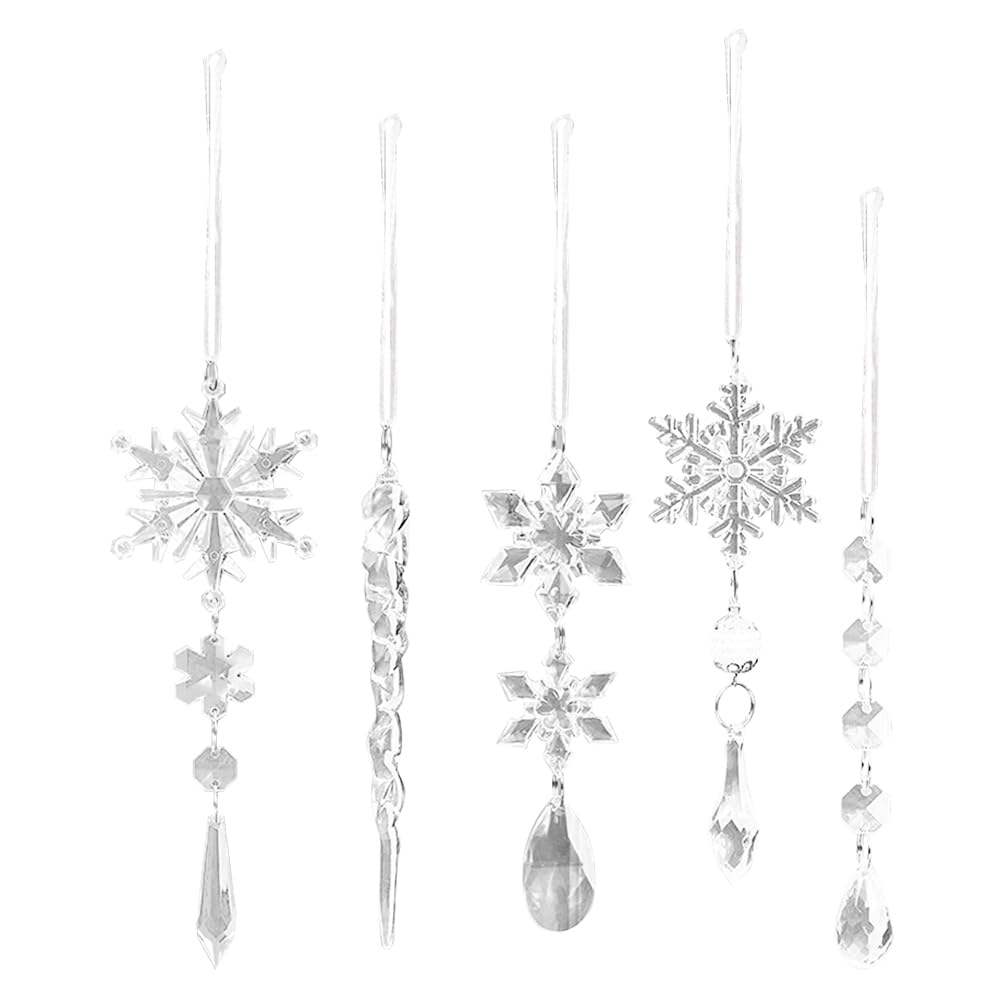 10Pcs Crystal Christmas Tree Ornaments Acrylic Snowflake and Icicle Ornaments Transparent Decorative Party Supplies