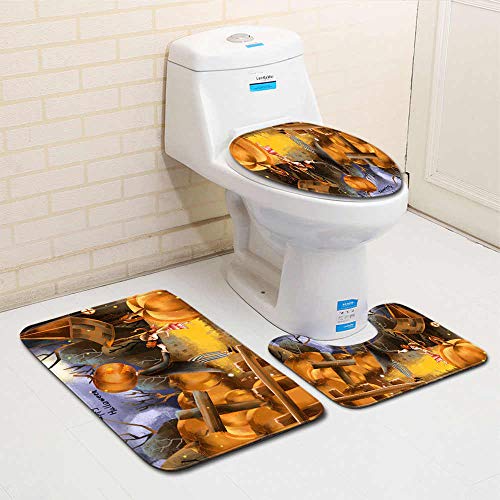 Claean-Acces-Home Toilettenvorleger 3 Stück Halloween Party Toilettensitzbezug Memory Foam Wc Matte Kürbislaterne Gedrucktes Anti-Rutsch-Bad-Set Für Badezimmer-Nr. 1_45X75Cm 3St