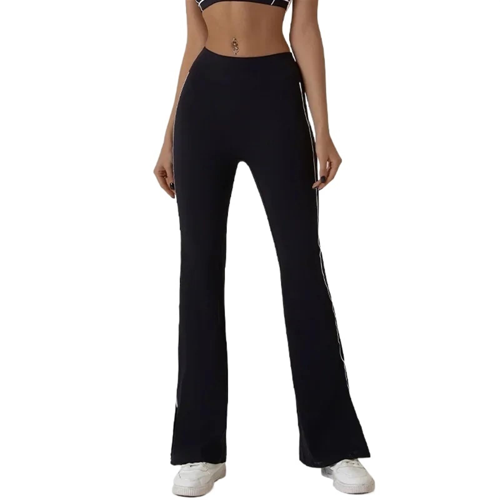 Fitness Gym Flared Pants Tight Yoga Pants Women Outdoor Sports Bottom Split Trousers Elastic Dance Wide Leg Leggings(Black,M)