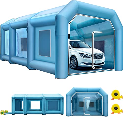 Happybuy Inflatable Spray Booth 29.5x20x13 ft, 1100W+350W Blowers with Air Filter System, Car Paint Tent for Car Parking Workstation