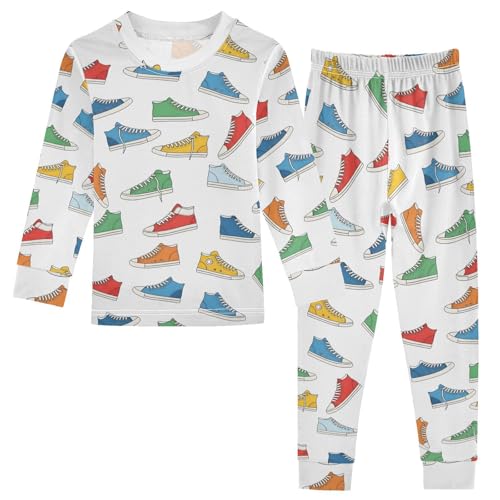Pajama Sets Long Sleeve Colorful Sneakers Pattern Design Soft Comfy Sleepwear 2 Piece PJS 3-8T