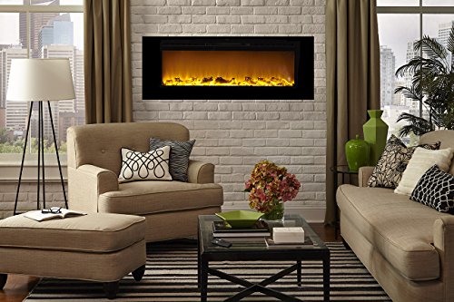 Touchstone 80011 - The Sideline Electric Fireplace - 60 Inch Wide - In Wall Recessed - 5 Flame Settings - Realistic 3 Color Flame - 1500/750 Watt Heater - (Black) - Log & Crystal Hearth Options #TOP2