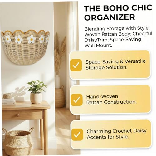 Cestas de pared tejidas bohemias para ordenar baños pequeños 5
