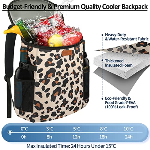 Camping Cooler Backpack 30 Cans, Soft Backpack Coolers Insulated Leak Proof Travel Cooler Bag Waterproof Lunch Picnic Beach Work Trip Thermal Bag Drink Beverage Beer Bag Cooler Leopard Print #TOP3