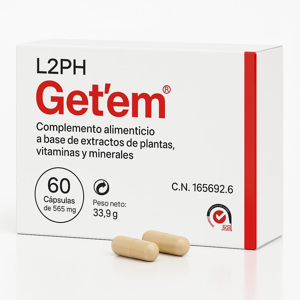GET'EM – Complemento Alimenticio para los efectos de la Menopausia y Andropenia y Equilibrar el Bienestar Físico y Emocional. (60 Cápsulas). Tribulus terrestris, Rhodiola rosea, Vitaminas, Minerales
