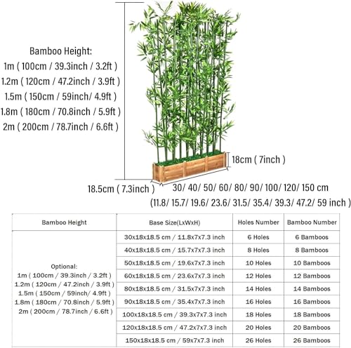 Planta artificial bambú 2m maceta madera árbol decorativo para salón e interior 4
