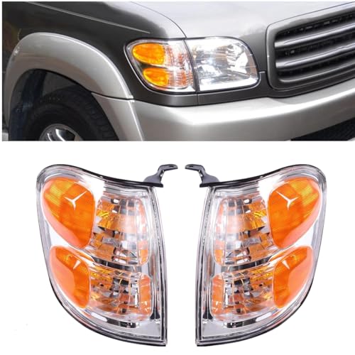 PIAOYUE- For 2001 2002 2003 2004 Toyota Sequoia Tundra Turn Signal Lights Front Left Right Black Housing Yellow+Clear Lens