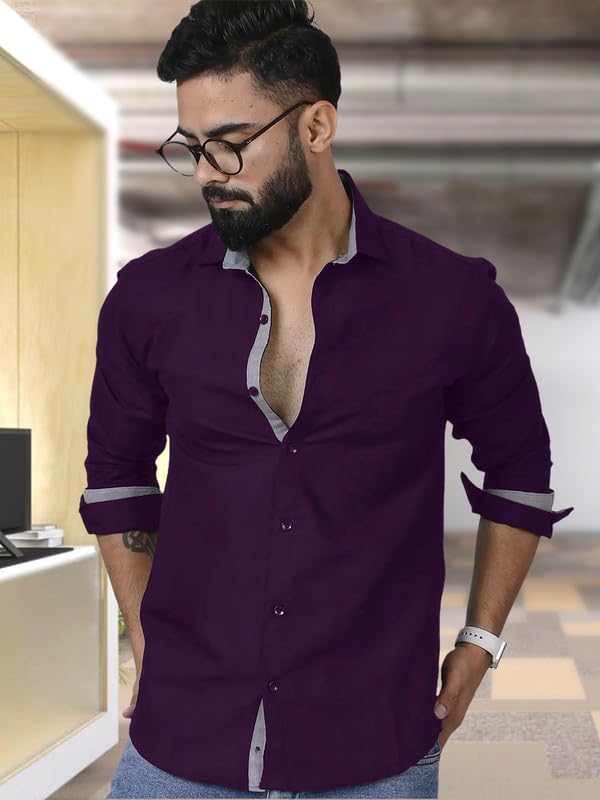 Image of Pinkmint Combo Shirt for Men Cotton Spraed Collar Long Sleeve Formal Shirt (Pack of 2)
