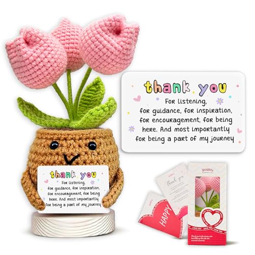 Image of Gossby Handmade Positive Tulip Flower Crochet - Thank You for Listening - Knitted Decor - Thank You, Appreciation, Positive Gift for Women, Teacher, Mom, Friend, Coworker - Christmas, Birthday Gift