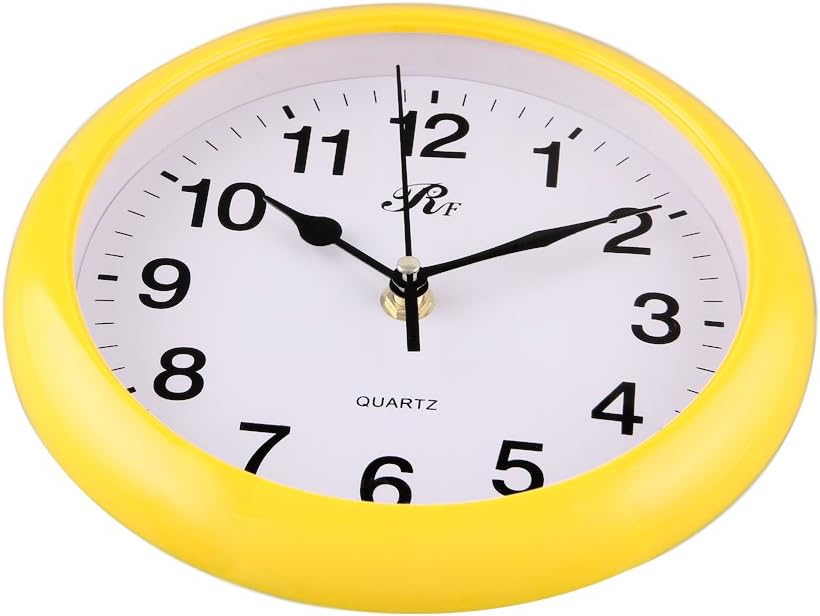 RUIFA Indoor Quiet 8-Inch Precedent Decorative Wall Clock with Arabic Numerals (Yellow)