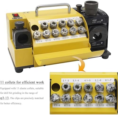 Portable Drill Bit Sharpener - 95° to 135° Adjustable Angle, 11 Collets, 4400 RPM, Perfect for Carbide Bits, Efficient Grinding Tool for DIY & Professionals