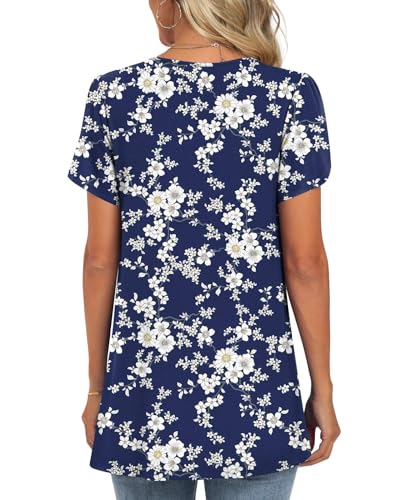 Anymeet Women'S Summer Tunic Casual Petal Short Sleeve Tops Pleated Beach Tee Shirt Blouse For Leggings White Floret Large thumb #2