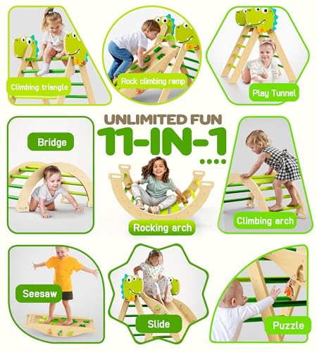 Image of Pikler Triangle Set, 11-in-1 Montessori Climbing Toy for Toddlers, Foldable Wooden Indoor Jungle Gym & Playground Climber for Learning and Motor Skills (18 Months-7 Years)