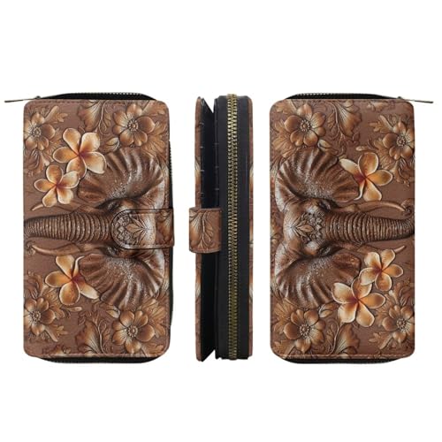 Image of COEQINE Ladies Wallets Pink Leopard Heart Black Printed Leather Phone Long Clutch Purses Check Coin Change Holder