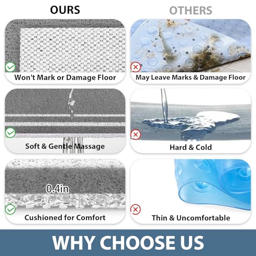 Image of Square Shower Mat Non Slip: 32x32 Inch Extra Large Shower Mats for Inside Shower, Non Slip Shower Mat with Drain Hole in Middle- Anti Slip Shower Floor Mat, Loofah Shower Stall Mats for Elderly