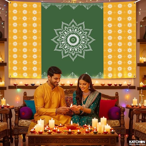 Image of KatchOn, Xtralarge Indian Traditional Backdrop - 7.5X5 Feet | Maha Shivaratri Backdrop | Indian Photo Backdrop for Haldi, Wedding, House Warming, Ugadi, Rama Navami | Annaprasana Decoration Backdrop