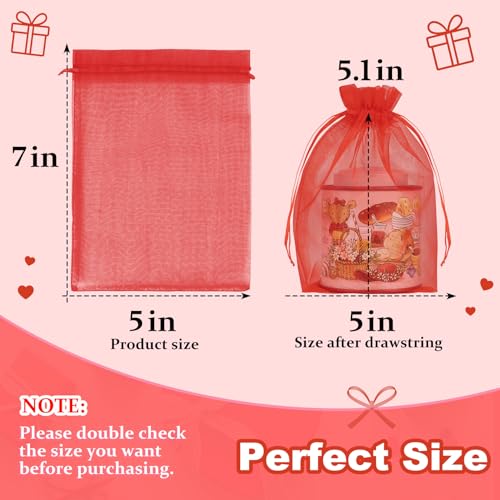 Image of Crweety 50 Pcs Red Organza Bags 5x7 In, Small Mesh Gift Bags with Drawstring for Candy Treat Snacks, Sheer Gift Pouch for Jewelry Sachet Wedding Party Favor, Bridal Shower, Birthday & Graduation
