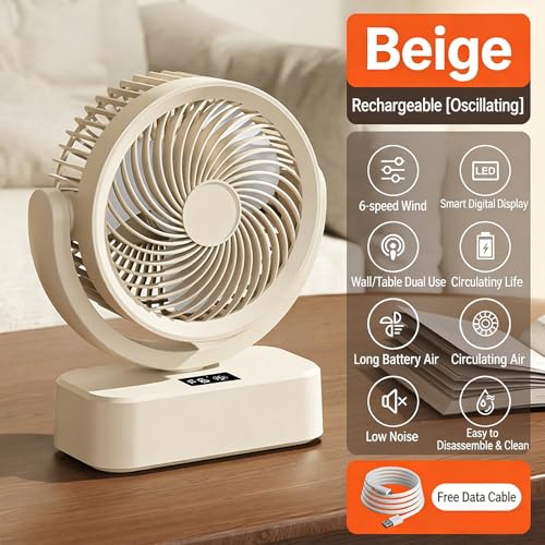 Ventilador eléctrico portátil recargable de 6 velocidades para escritorio y dormitorio 7