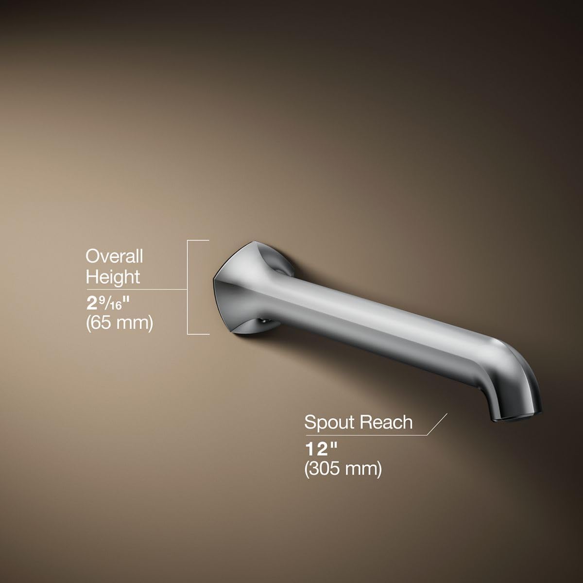 KOHLER 27115-CP Occasion Wall-Mount 12" Bath Spout, Nondiverter Bathtub Spout with Slip-Fit Connection, Polished Chrome