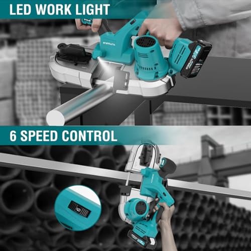 Cordless Bandsaw, ONEMANA 20V Brushless Power Band Saw, 2.5" Deep Cut Metal Bandsaws, 6 Speeds Portable Bandsaw for Cutting Metal, Pipe, Conduit (Battery Included) 3 Cordless Bandsaw, ONEMANA 20V Brushless Power Band Saw, 2.5" Deep Cut Metal Bandsaws, 6 Speeds Portable Bandsaw for Cutting Metal, Pipe, Conduit (Battery Included) - Image 3