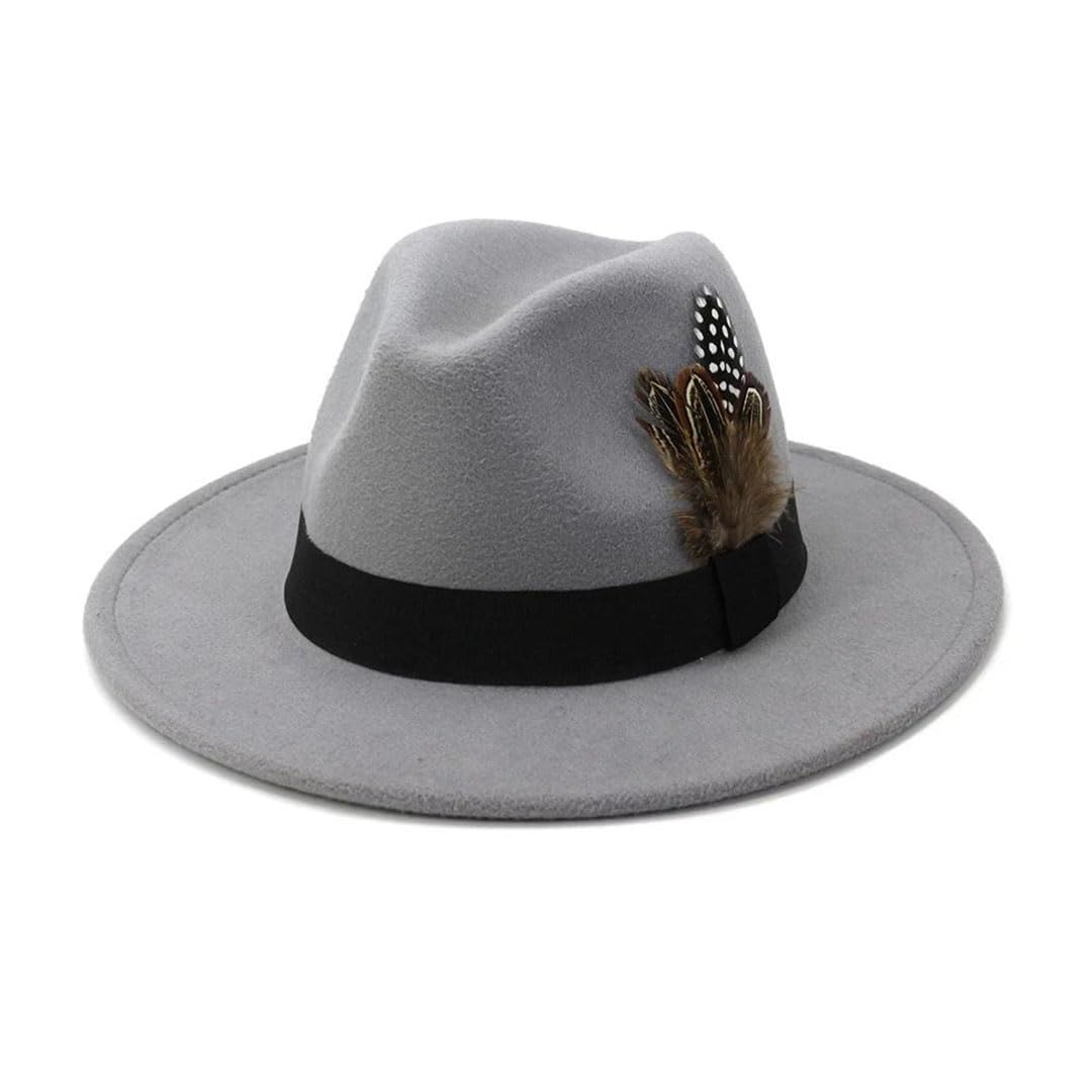 Kobiety mężczyźni wełniany vintage filcowy kapelusz fedora z piórami szerokie rondo dżentelmen eleganckie zimowe czapki jazzowe