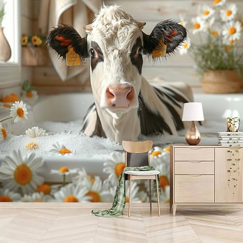 carta da parati camera da letto 250x420cm Vasca Da Bagno Per Mucche carta da parati tessuto non tessuto Decorazione 3D su tela pittorica,senza interruzioni,per la parete principale della casa
