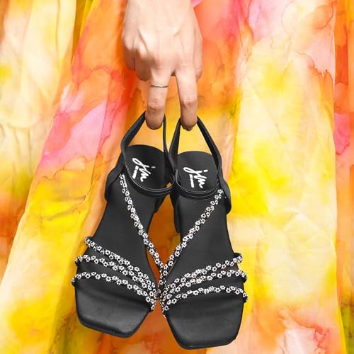 Image of JM LOOKS Women's Sandal Strappy Embellished Heels Ankel Strap Square Toe Lightweight Comfortable Stylish for Wedding Party Festivel Occasion.