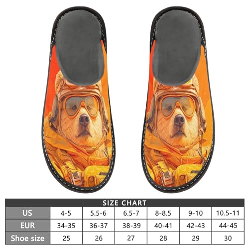 House Slippers Bear Soldier Print, Outdoor Indoor Unisex Rubber Sole Memory Foam 4-52