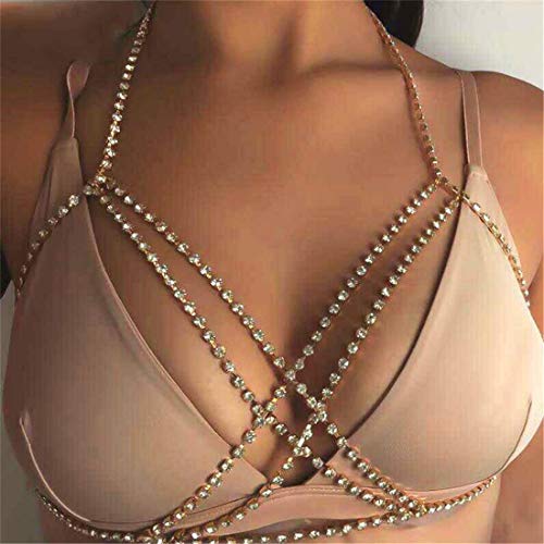 Weiy Bohemian Multilayer Cross Crystal Body Chain Bikini Chain Fashion Sexy Charming Summer Beach Bikini Bra Body Chain Jewelry Accessories for Women Girls